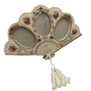 Dezine Victorian Style 3 Photo Picture Frame Hand Fan Shaped Boudoir Vanity 90s